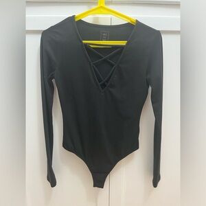 Black Criss Cross Long Sleeve Bodysuit